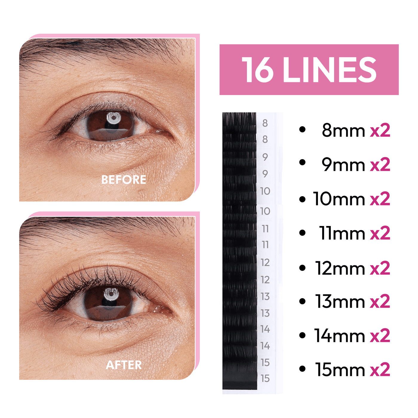 Cashmere Eyelash Extensions Tray | 0.05 | Mix lengths 8-15mm | 16 lines - Eyesy Lash