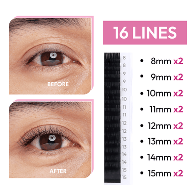 Cashmere Eyelash Extensions Tray | 0.05 | Mix lengths 8-15mm | 16 lines - Eyesy Lash